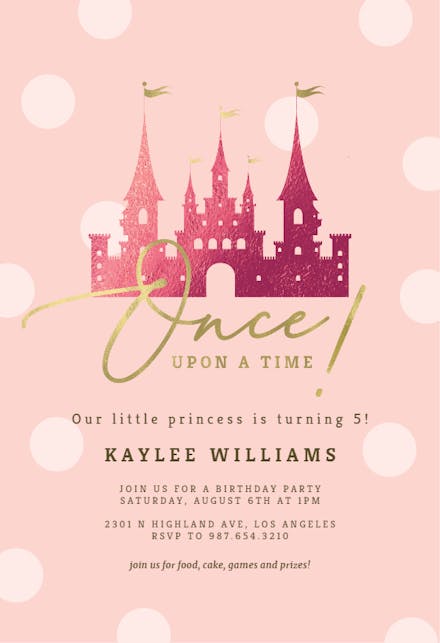 Download Rose Gold Princess Castle Birthday Invitation Template Free Greetings Island