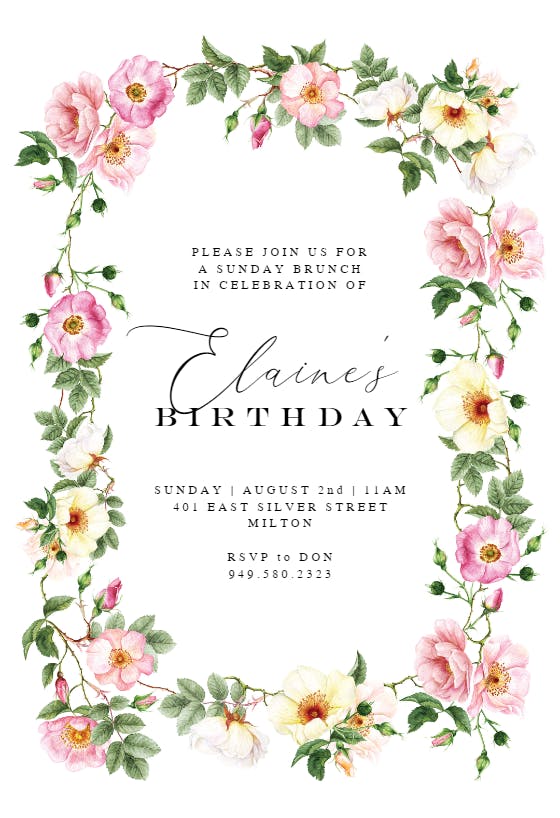 Roses watercolor wreath - birthday invitation