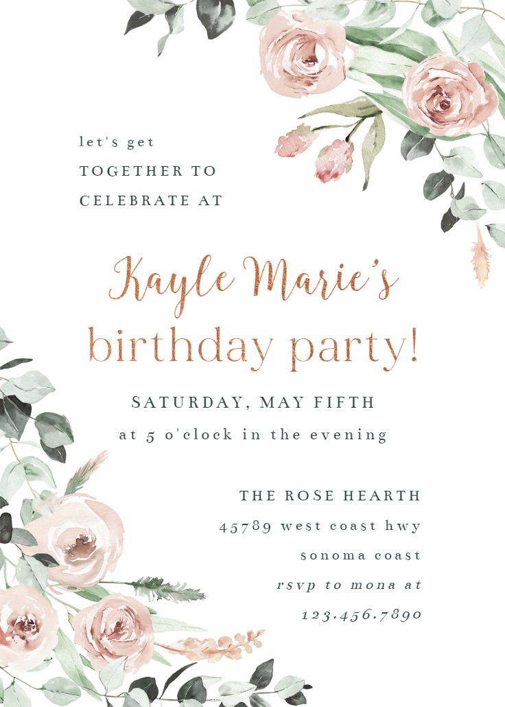 Rosey Roses - Birthday Invitation Template | Greetings Island