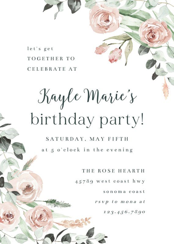 Rosey roses -  invitación de cumpleaños