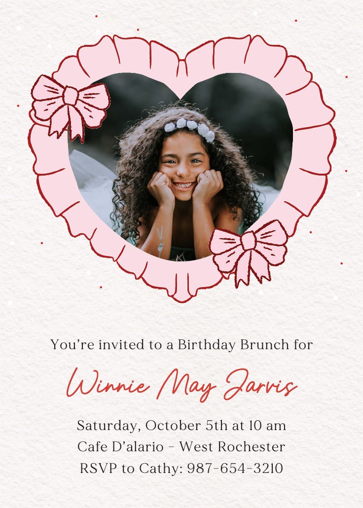 Ruffle heart - invitación de cumpleaños