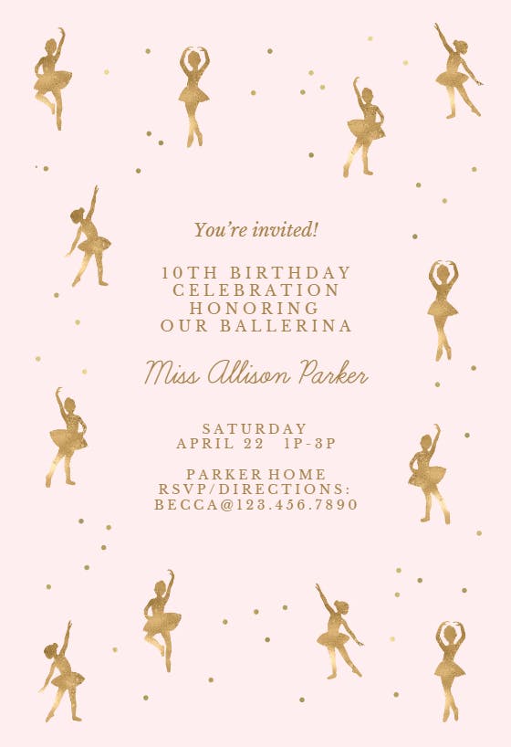 Satin and lace ballet -  invitación de cumpleaños