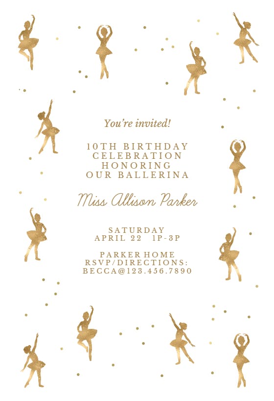 Satin and lace ballet -  invitación de cumpleaños