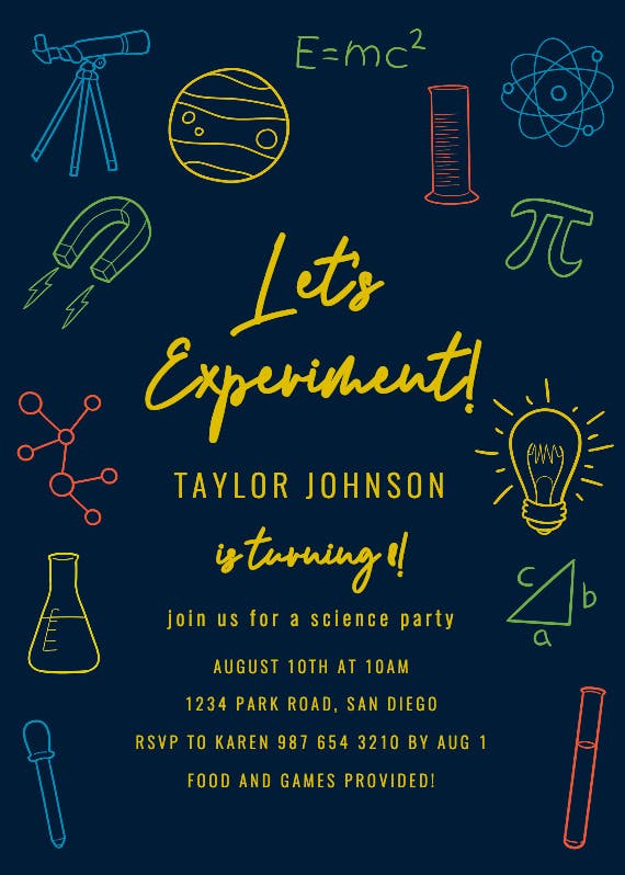 Science doodles - birthday invitation