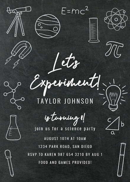 Science doodles - birthday invitation