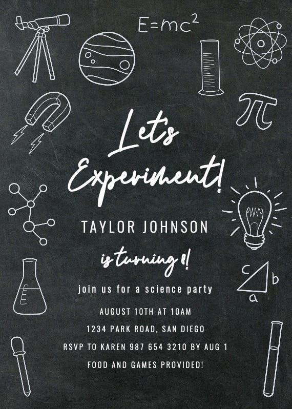 Science doodles - birthday invitation