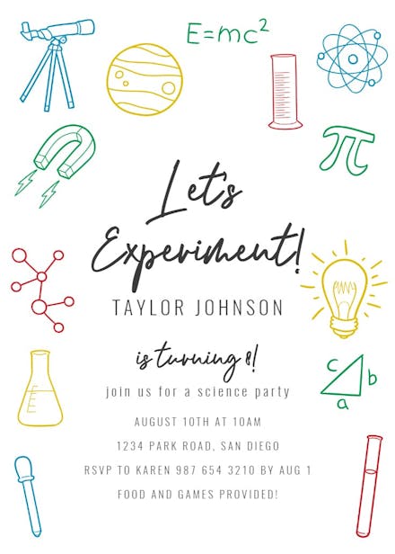 Science doodles - birthday invitation