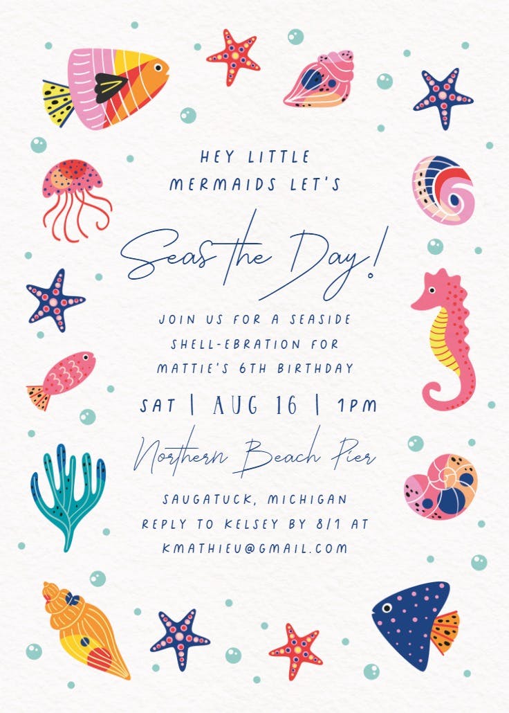 Seaside shell-ebration - invitación de cumpleaños