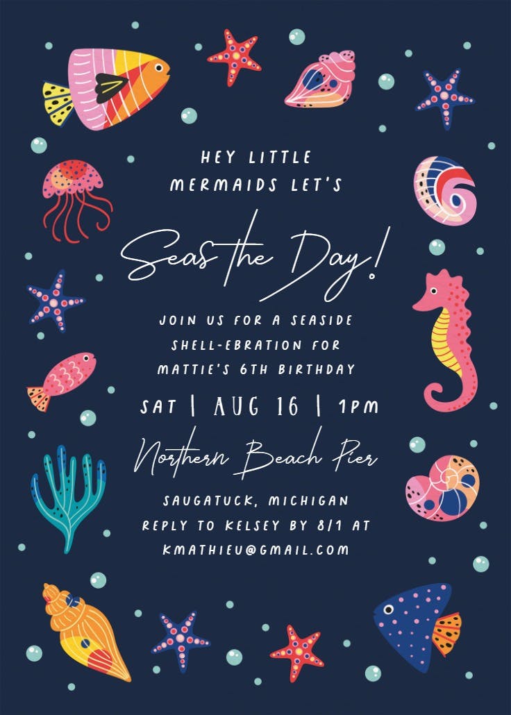 Seaside shell-ebration - invitation