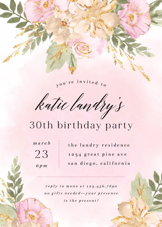 Shabby chic flowers - birthday invitation