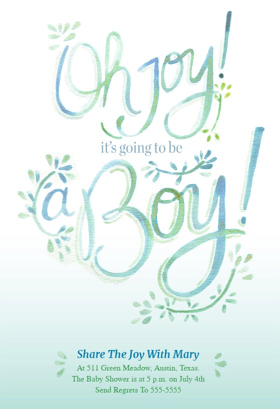 Share the joy with mary -  invitación para baby shower de bebé niño