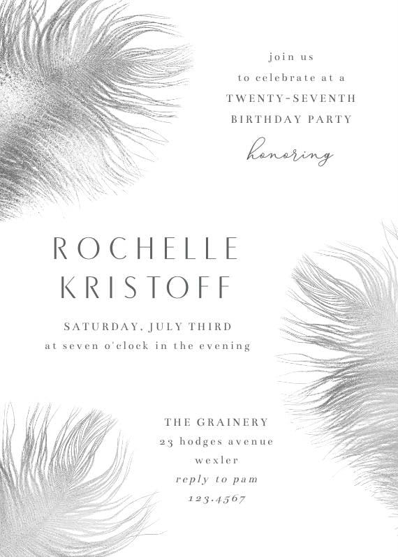 Shimmering feathers - birthday invitation