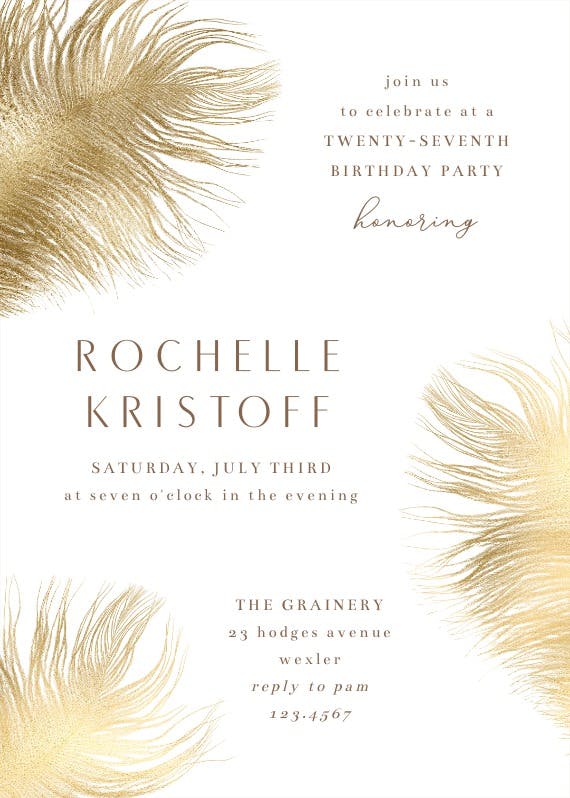 Shimmering feathers - birthday invitation