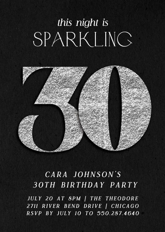 Shimmering numbers 30 -  invitación de cumpleaños