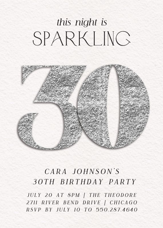 Shimmering numbers 30 -  invitación de cumpleaños