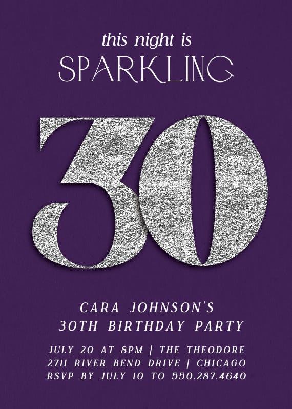 Shimmering numbers 30 - birthday invitation