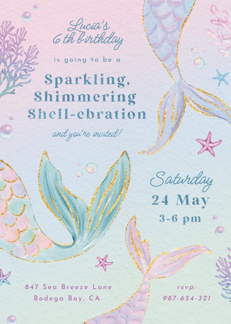 Shimmering shell-ebration - invitación de cumpleaños