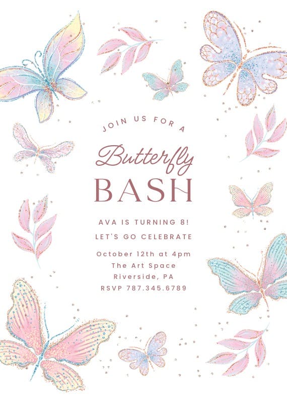 Shiny butterflies - birthday invitation