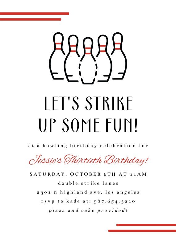 Simple bowling - birthday invitation