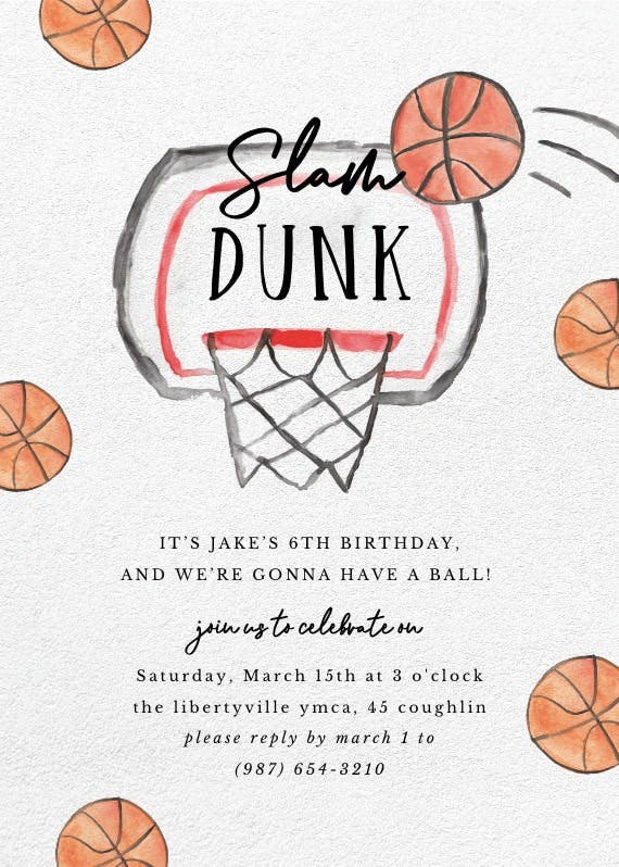 Slam dunk basketball - sports & games invitation