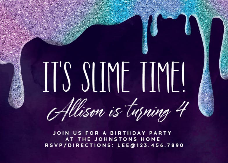 Slime time -  invitación de cumpleaños