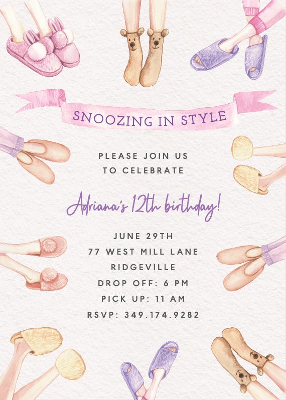 Snoozing in style -  invitación para pijamadas