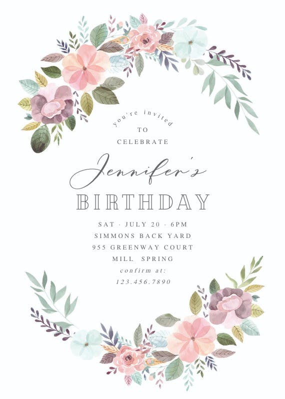 Soft floral -  invitación de cumpleaños