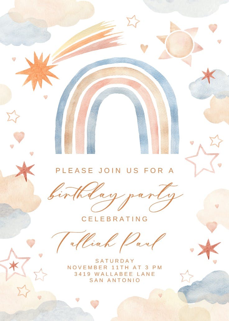 Soft pastel rainbow - printable party invitation