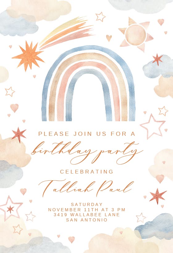 Soft pastel rainbow - printable party invitation