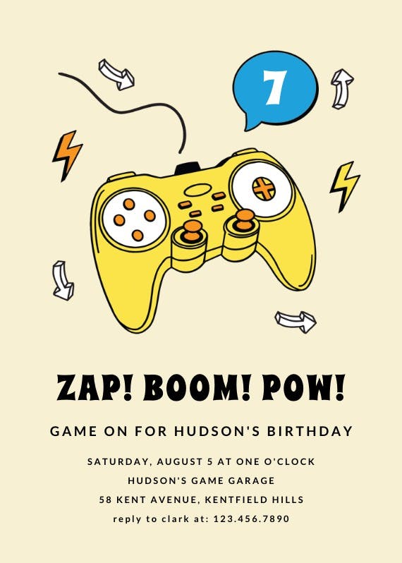 Sound effects gaming - printable party invitation