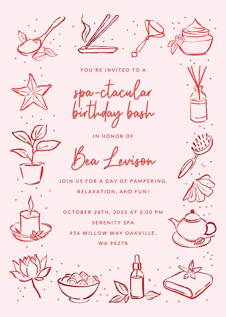 Spa-tacular birthday - invitación para fiesta