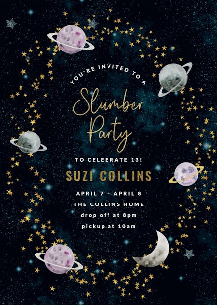 Space - sleepover party invitation