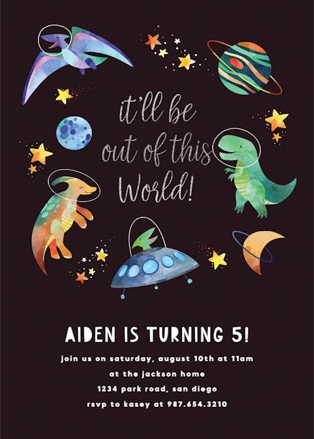 Space dinosaurs - birthday invitation