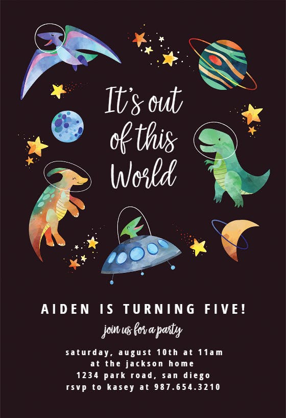 Space dinosaurs -  invitación de cumpleaños