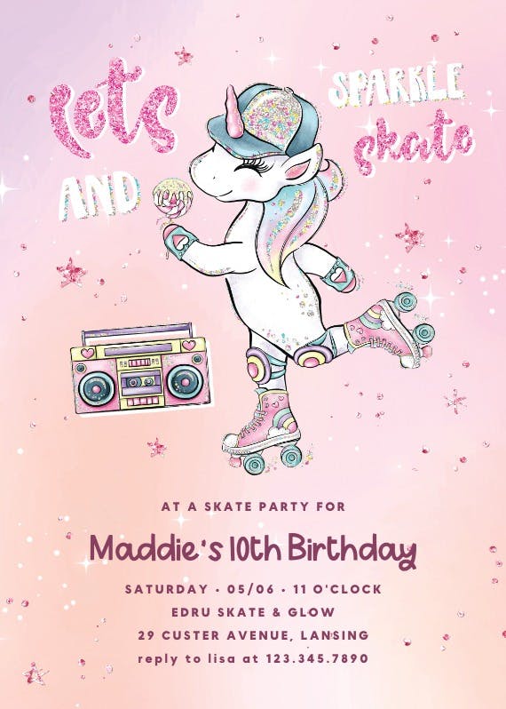 Sparkle and skate -  invitación de cumpleaños