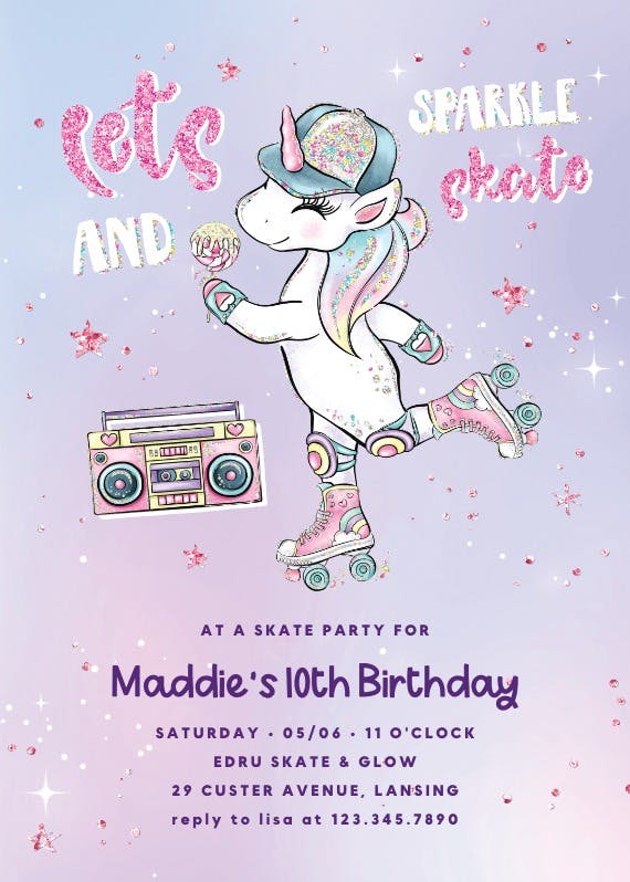 Sparkle and skate -  invitación de cumpleaños