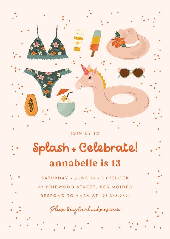 Splash pink - birthday invitation