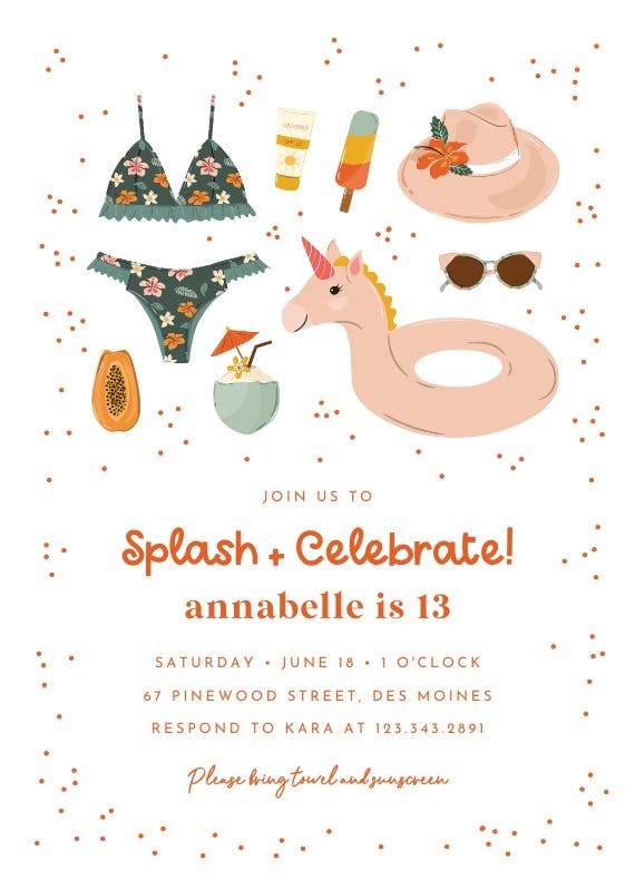 Splash pink - birthday invitation