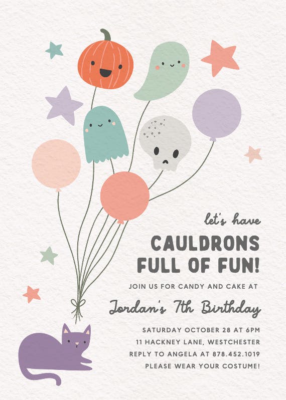 Spooky balloons - birthday invitation