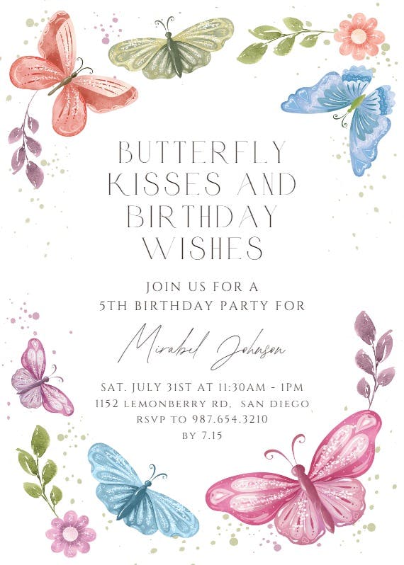 Spring butterflies - birthday invitation