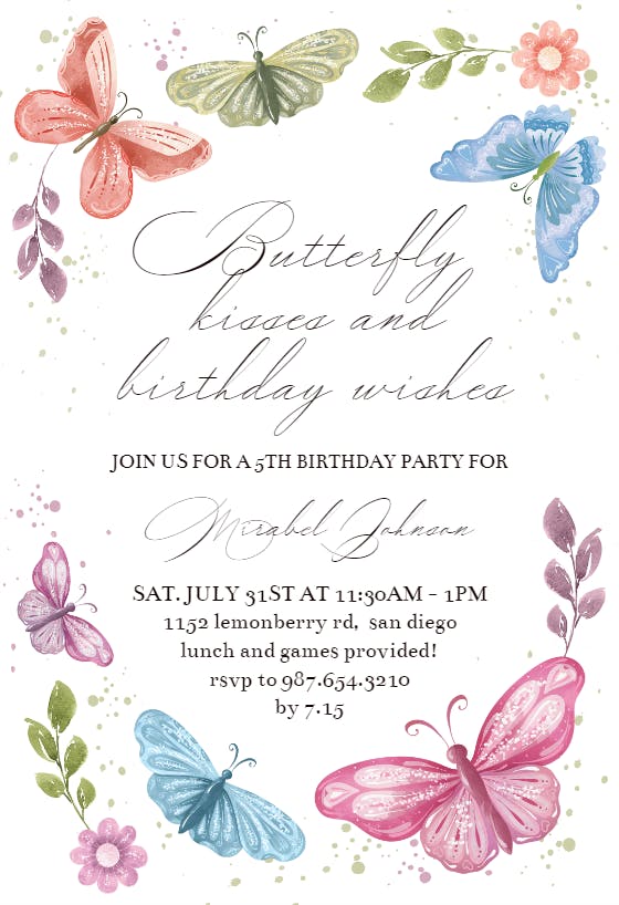 Spring Butterflies - Birthday Invitation Template (Free) | Greetings Island