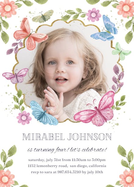 Spring butterflies photo - birthday invitation