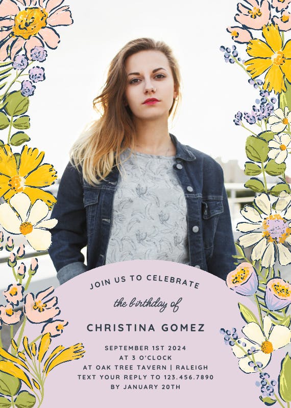 Spring florals -  invitación de fiesta de cumpleaños con foto