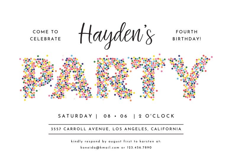 Sprinkles lettering - birthday invitation