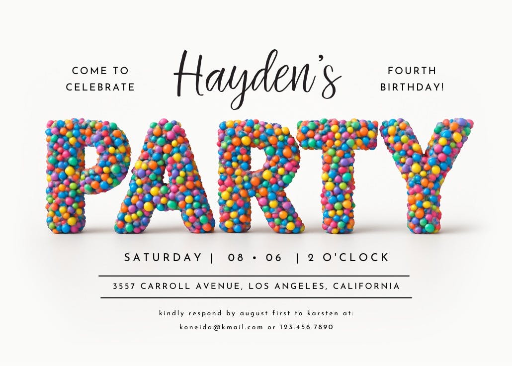 Sprinkles lettering -  invitación de cumpleaños