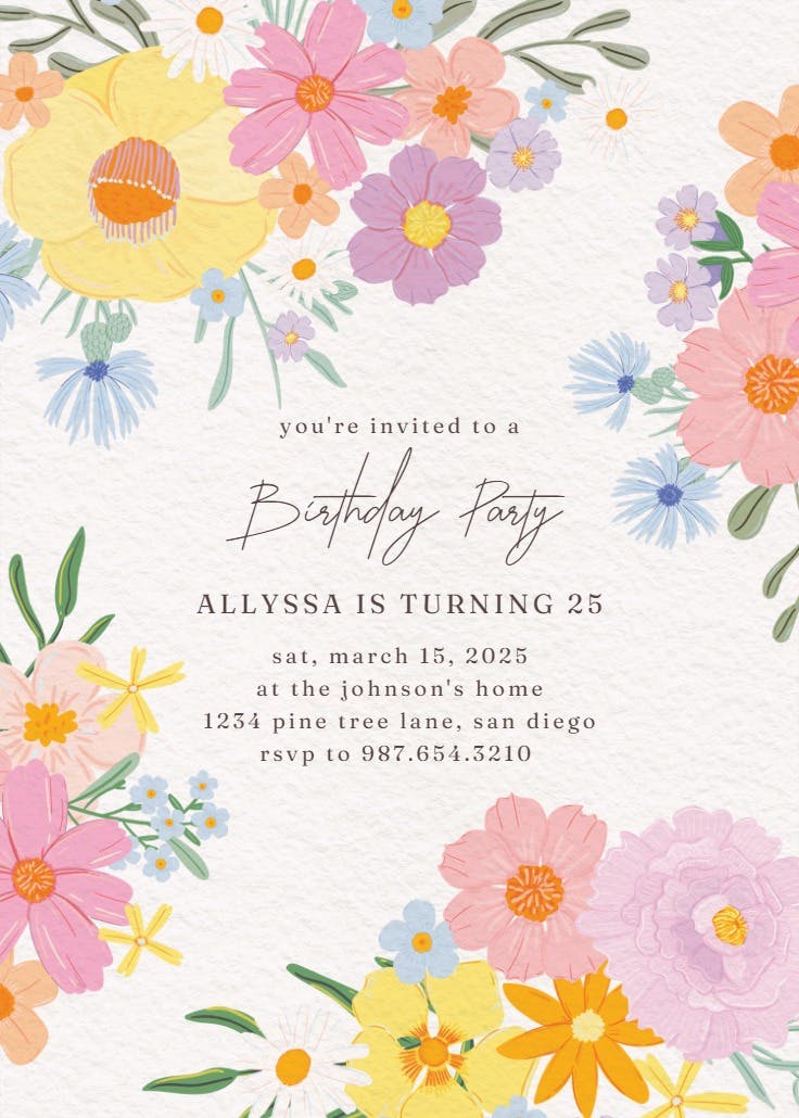 Stylized blooms - birthday invitation