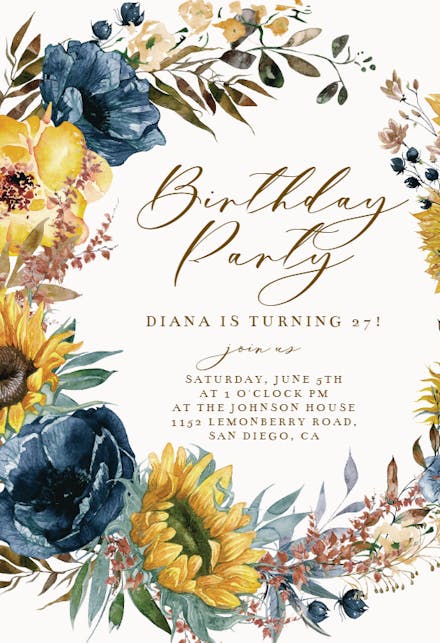 Sunflowers and Blue - Birthday Invitation