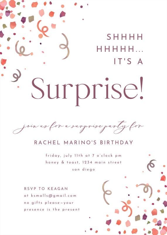 Surprise confetti -  invitación de cumpleaños