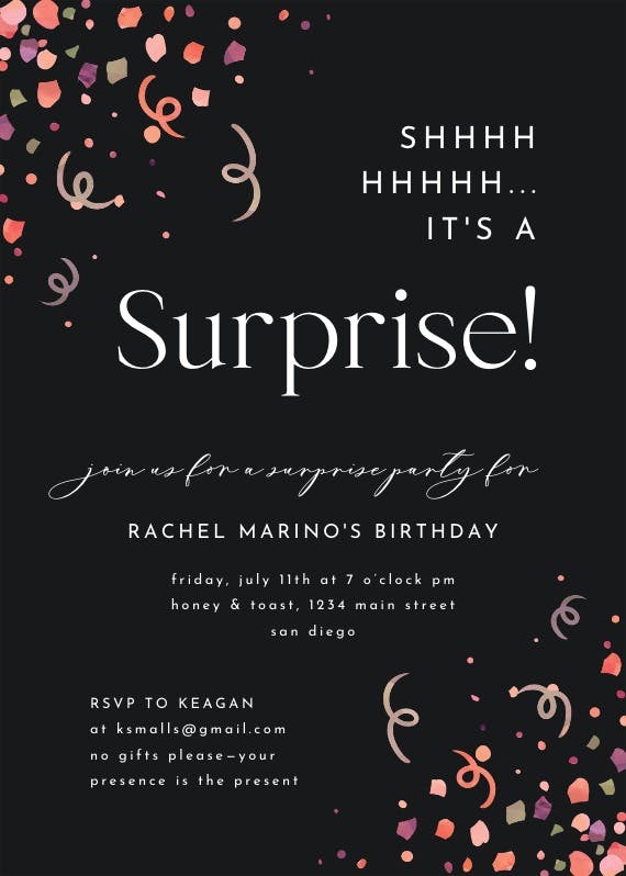 Surprise confetti - birthday invitation