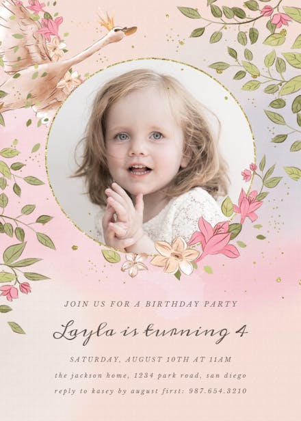 Swan in the sky - birthday invitation
